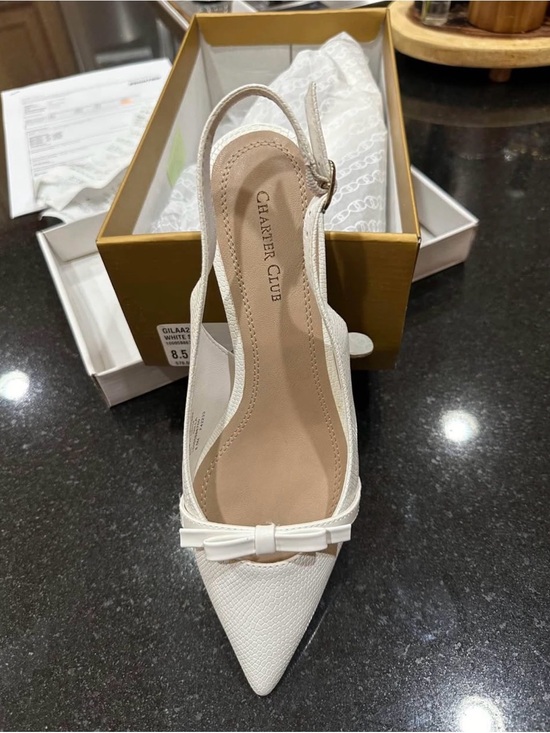 Charter Club Shoes - Charter Club White Pointed Toe Slingback Pump with Bow